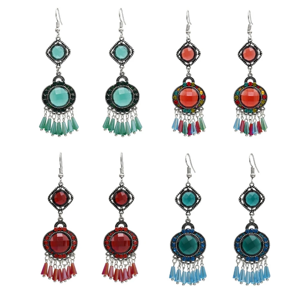 Турецкие богемные винтажные цветные длинные висячие серьги с кисточками и