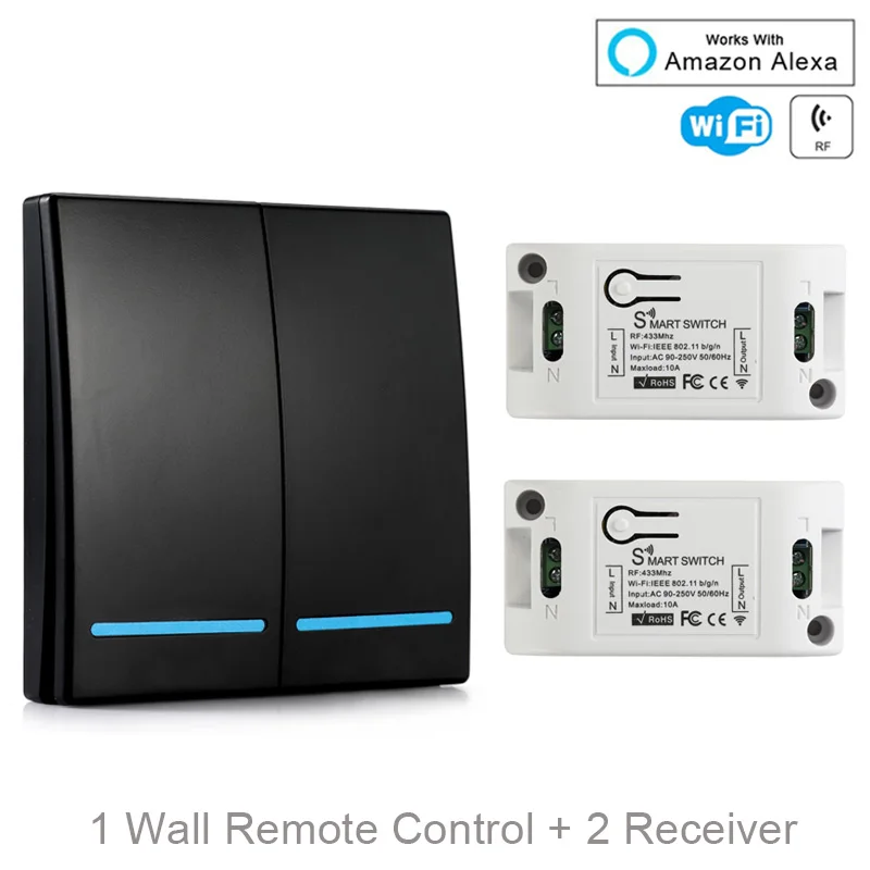 

QIACHIP Wifi 433Mhz Wireless RF Relay Receiver Smart Home Module Lights Switch + Wall Remote Control Switch For Ceiling Lamp