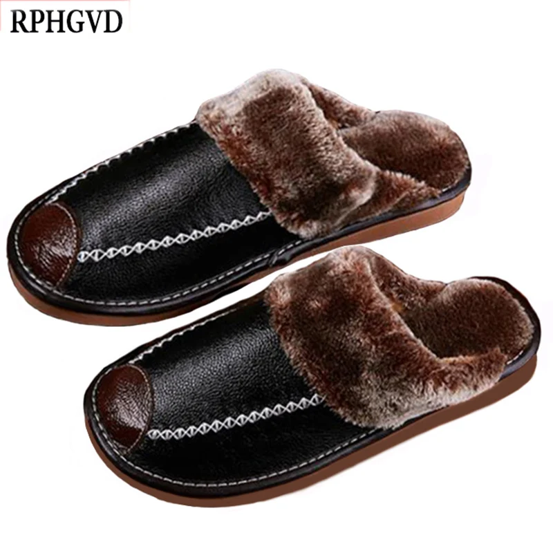 2018 г. теплые кожаные тапочки из хлопка зимние мужские и женские домашние на