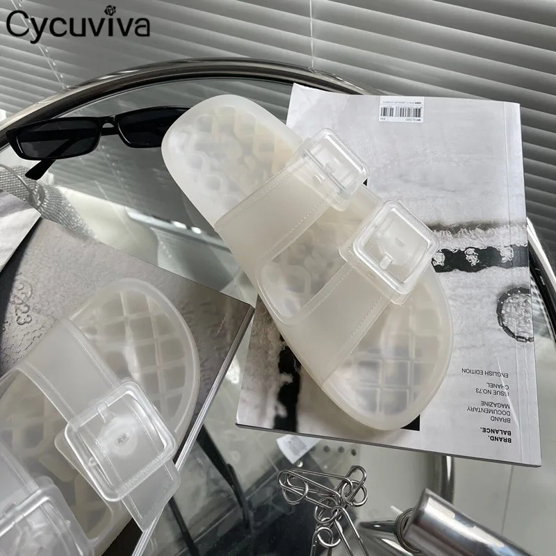 Женские сандалии-желе из ПВХ прозрачные сандалии на толстой подошве с пряжкой