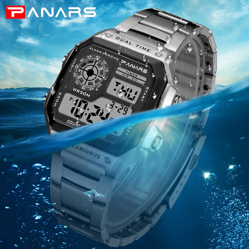 

PANARS G style Sports Watch Man Count Down Waterproof Watch Stainless Steel Digital Wristwatches Male Clock Relogio Masculino