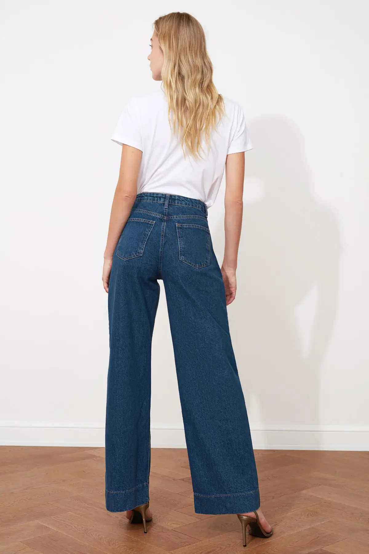 

Detailed High Bel Wide Leg Jeans Wide Jeans Casual Denim Outerwear Blue Streetwear Vintage Pants