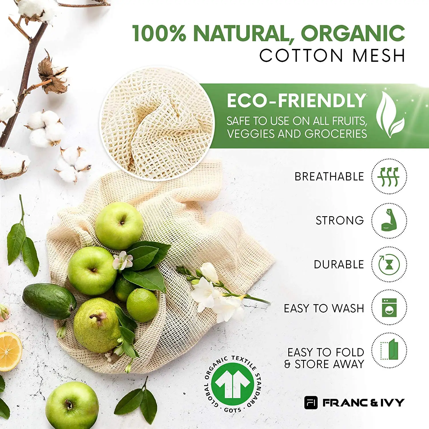

9/12pcs vegetable fruit bag,storage bag Reusable Produce Bags,Eco-Friendly,100% Organic Cotton Mesh Bags,Bio-degradable Kitchen