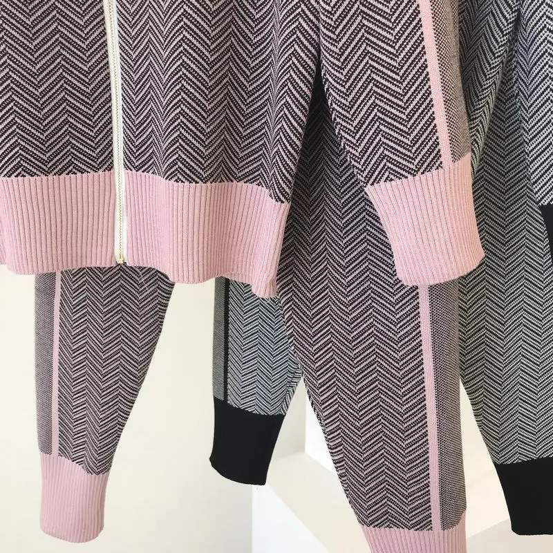 Amolapha Женский вязаный джемпер на молнии топы+ брюки наборы женский полосатый свитер брюки 2 шт костюмы