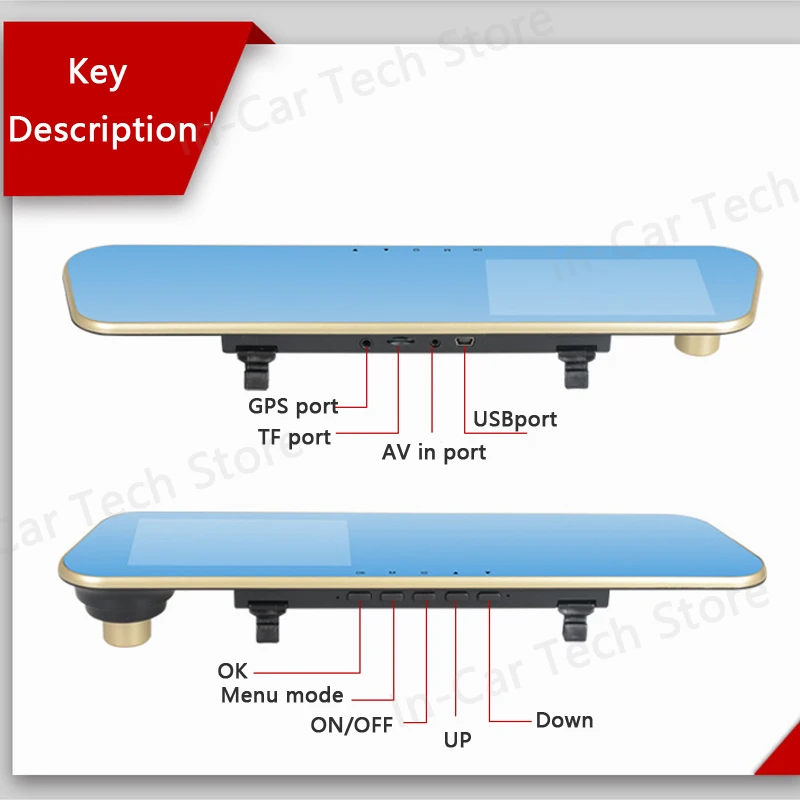 Автомобильный видеорегистратор 4 3 дюйма с двумя объективами камера Full HD 1080P
