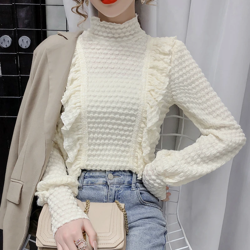 

Korean Sweet Blouse and Shirts Long Sleeve Pullovers Casual Office Lady Elegant Work Casual Blusas Party Blouse 2021 Spring