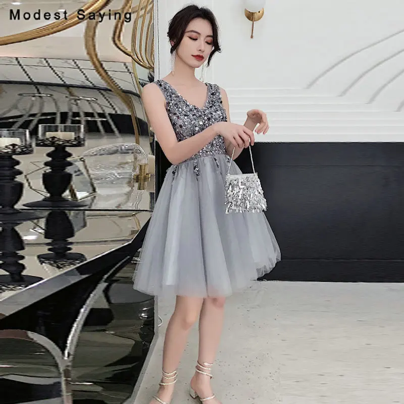 

Сексуальное Серебряное ТРАПЕЦИЕВИДНОЕ ПЛАТЬЕ С V-образным вырезом, модель 2020 года, сексуальные короткие вечерние платья с открытой спиной д...