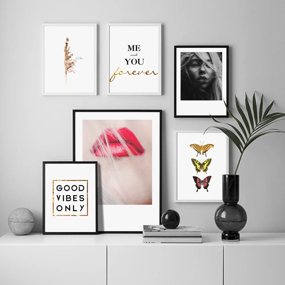 Бабочка Рид девушка красные губы цитаты стены Искусство Холст Живопись