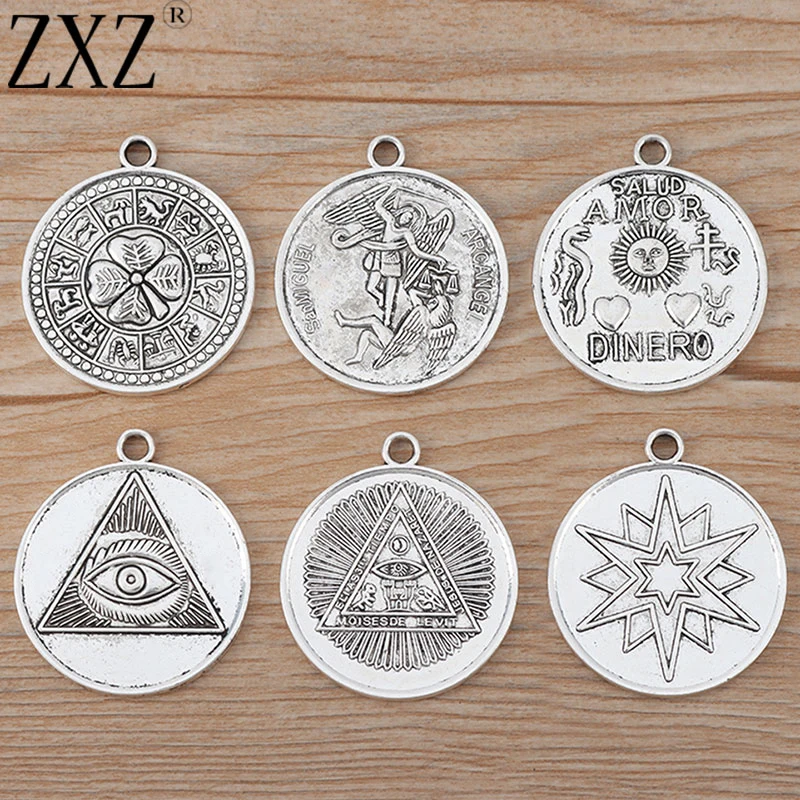 

ZXZ 5pcs Large Tetragrammaton Pentagram Pentacle Round Charms Pendants for Necklace Jewelry Making Findings 35mm