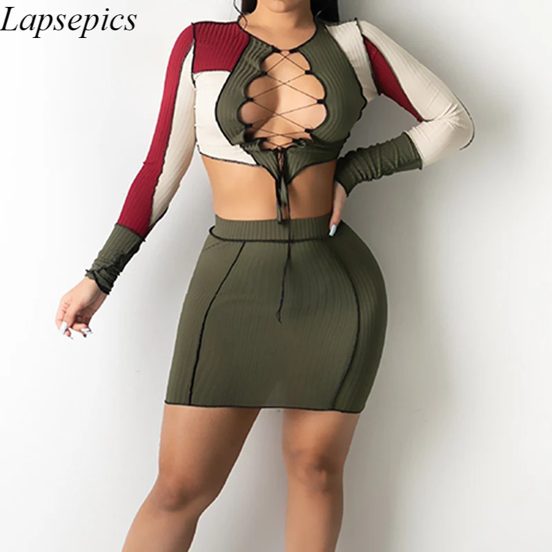 

Пикантная обувь для женщин, комплект из 2 предметов, комплект с платьем с v-образным вырезом с длинным рукавом топ и мини-юбка наряды тонкий в...