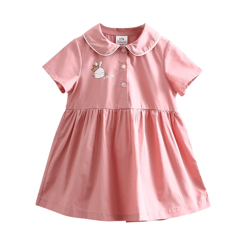 

2 3 4 5 6 7 8 Years Girl Dress Cartoon Doll Collar Short Sleeve College Style Dress for Girl 2020 Summer Toddler Kids Clothing