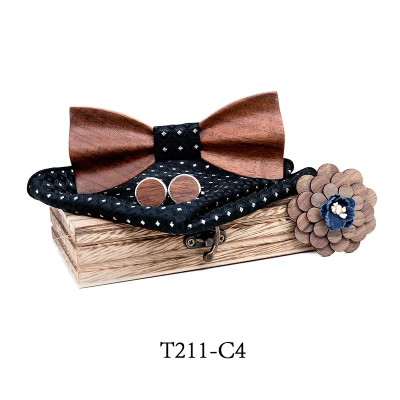 

3D black walnut solid wood bow tie for men