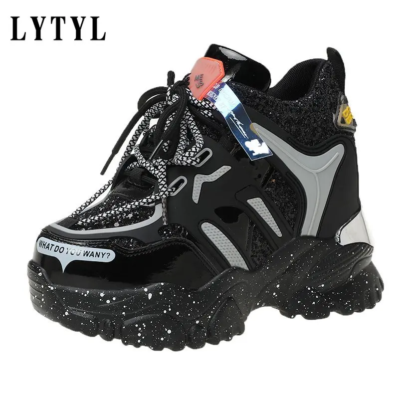 

Women Chunky Sneakers 2021 Fashion Spring High Platform Sport Dad Shoes Bling Ladies Running Vulcanize Shoe Woman Tenis B20-358