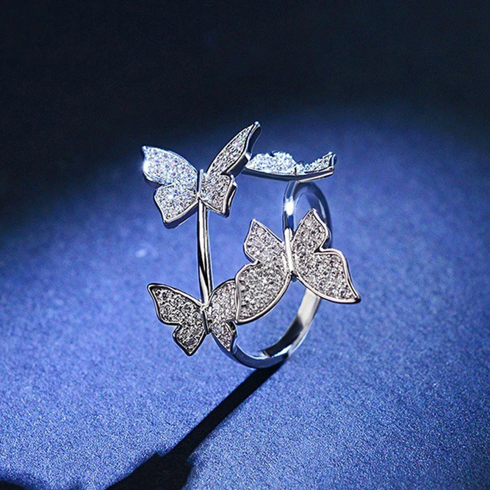 

Luxury Crystal Butterfly Wedding Rings For Women Fashion Engagement Jewelry Crystal Open Adjustable Finger Ring 3 Colors Fashion