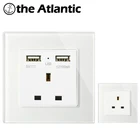 Настенная розетка с двумя USB-портами, из закаленного стекла