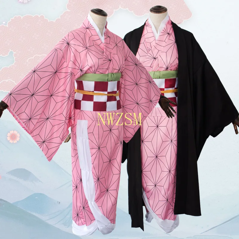 

Аниме Костюм демона убийца Косплэй Nezuko кимоно костюм Для женщин Kimetsu без Yaiba Для женщин розовый кимоно Хэллоуин Косплэй