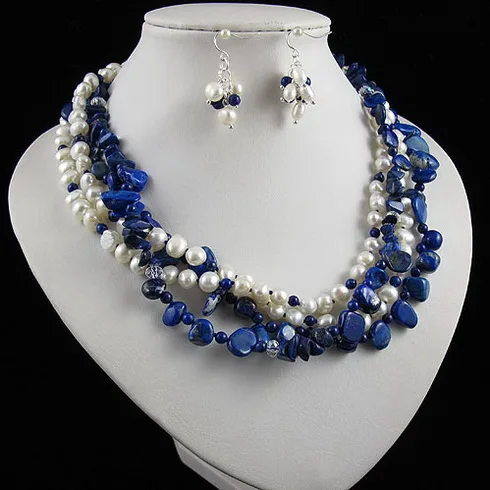Очаровательный Комплект украшений из жемчуга Terisa, ожерелье и серьги из натурального пресноводного жемчуга в стиле барокко, синего лазурита...