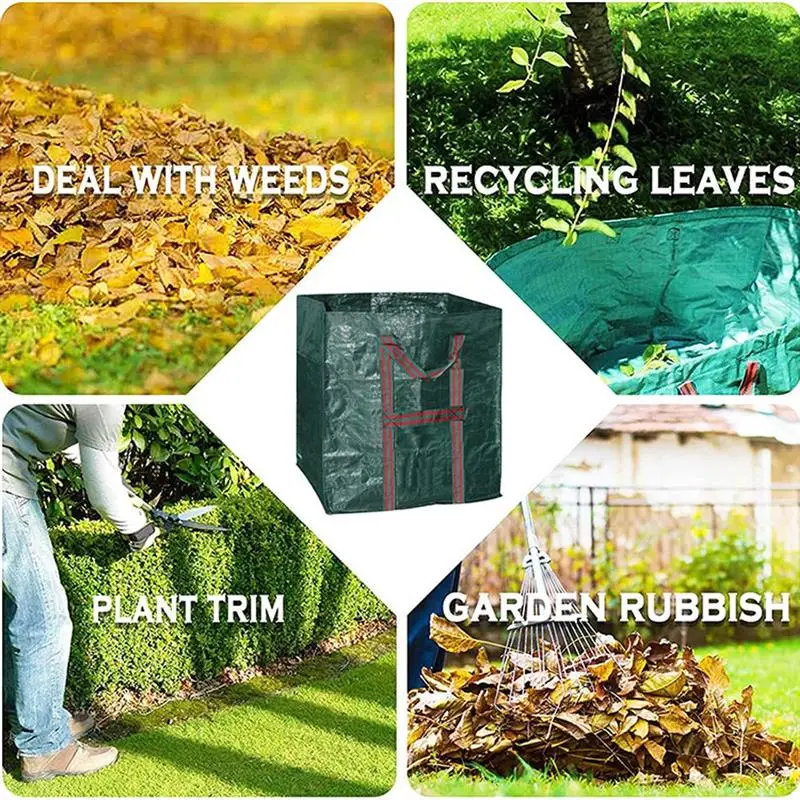 

GREEN 90x90x90cm Garden Waste Bags with Handles Large-capacity Leaf Grass Bags Reusable Garden Sacks