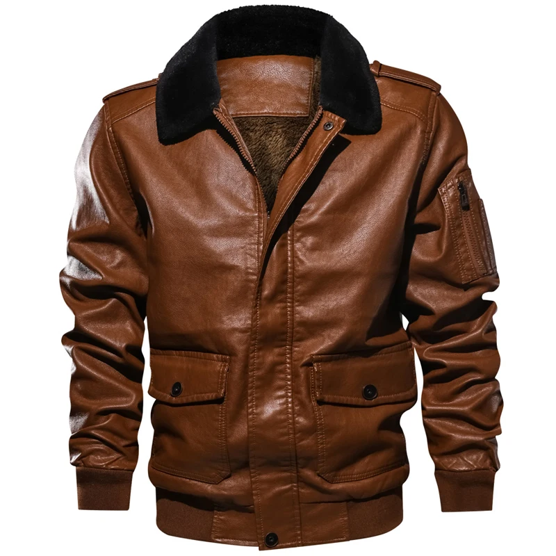 Men's Winter PU Leather Jacket Autumn Faux Leather Military Fleece Bomber Jacket Coat Motorcycle Windbreaker Outwear Coats