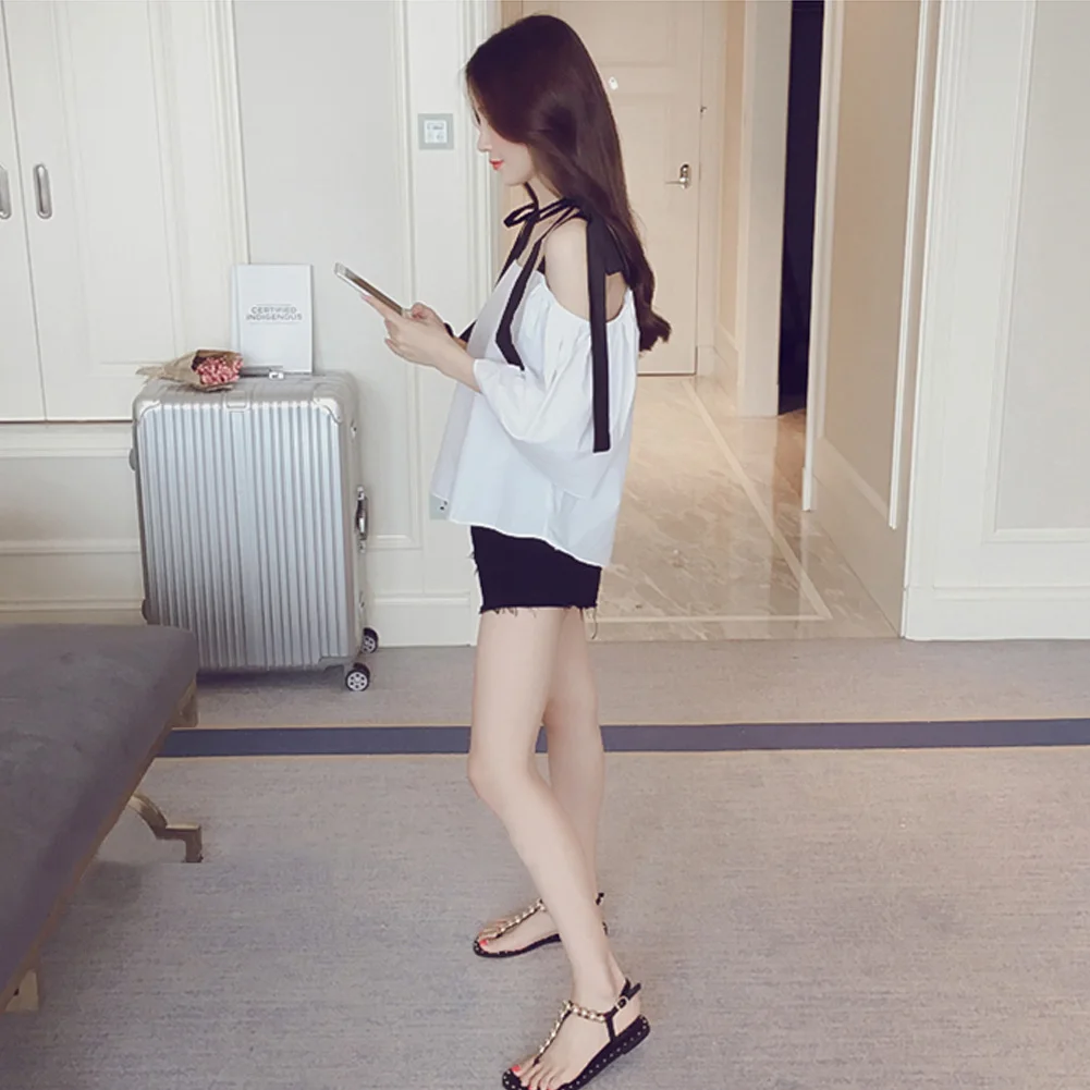 Свободные с рукавом 1/2 для вечеринок бантом пуловер путешествий на шнуровке