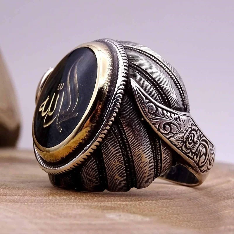 

2021 Fashion Trend Islamic Muslim Rune Men's Ring New Fashion Metal Religious Big Ring Accessories Party Jewelry 7-11 Size
