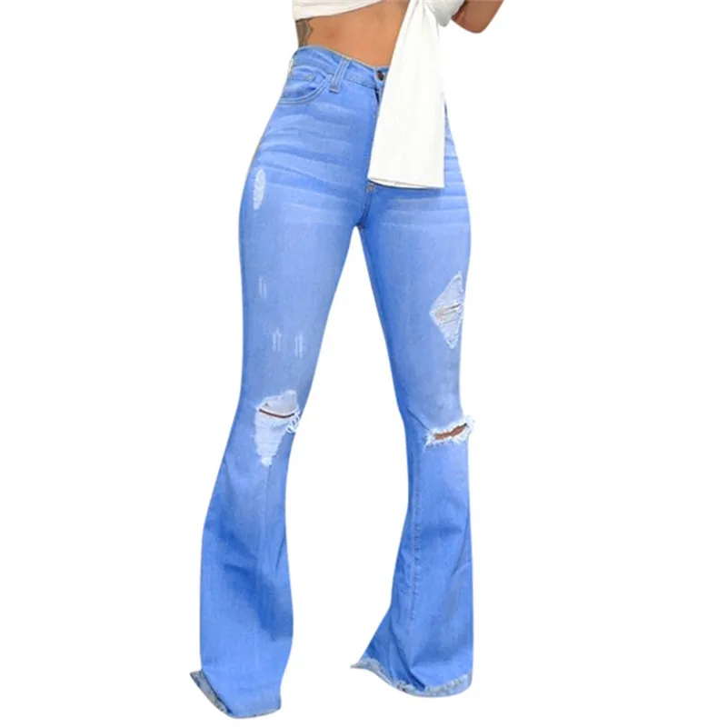 Woman's Jeans Women High Waist Hole Button Tassel Pants Trousers Bell-bottom Woman Skinny | Мужская одежда
