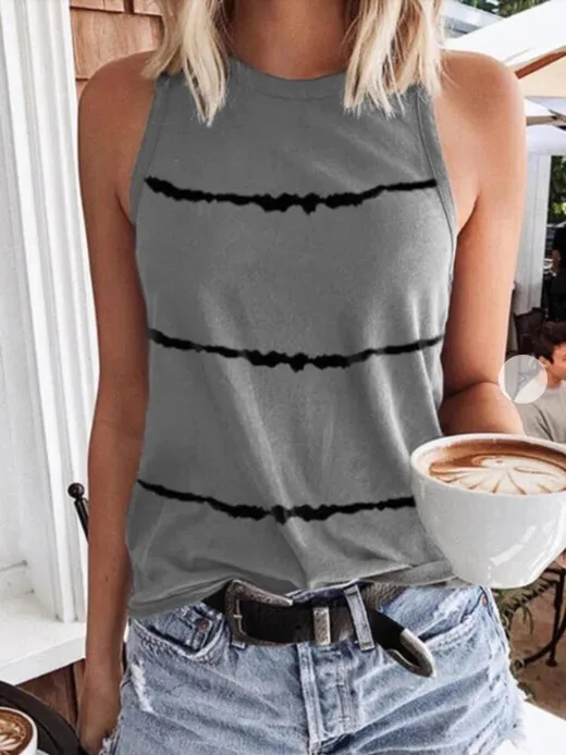 

2021 Summer New Tie-Dye Printed Loose Crew Neck Casual Fashion Striped Vest