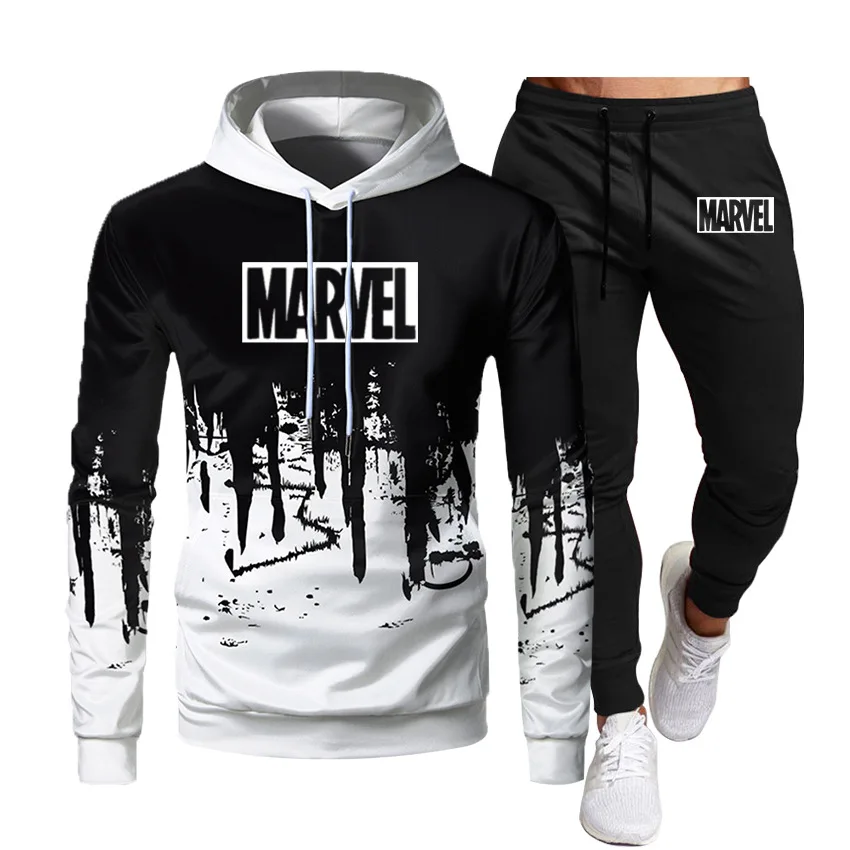 

2021New Autumn Casual Fitness sportswear men hoodies sweatshirts 2 piece sets Anime printed Fashion hoody Harajuku Streetwear
