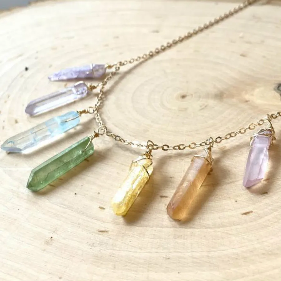 

7 chakra necklace raw crystal necklace healing crystal raw stone necklace rainbow crystal necklace quartz necklace meditation