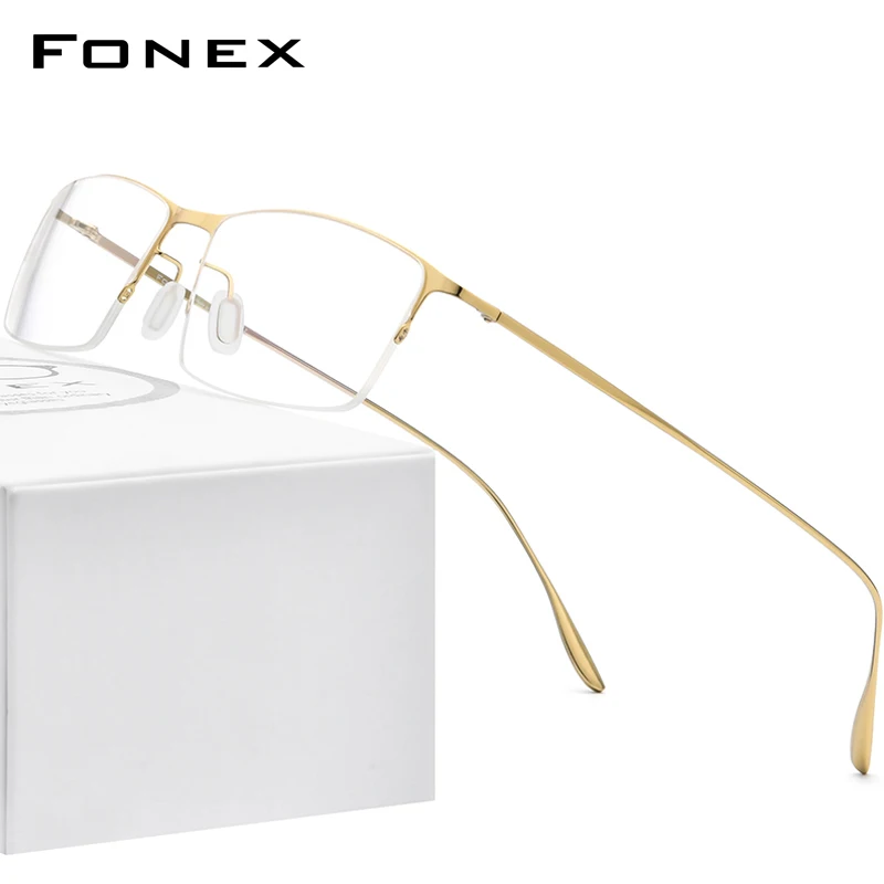 

FONEX Titanium Alloy Glasses Frame Men Square Myopia Prescription Eyeglasses Frames Half Rim Optical Male Korean Eyewear 8101