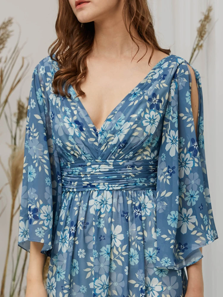 Женское платье средней длины с полурукавами и V-образным вырезом новый 2022 |