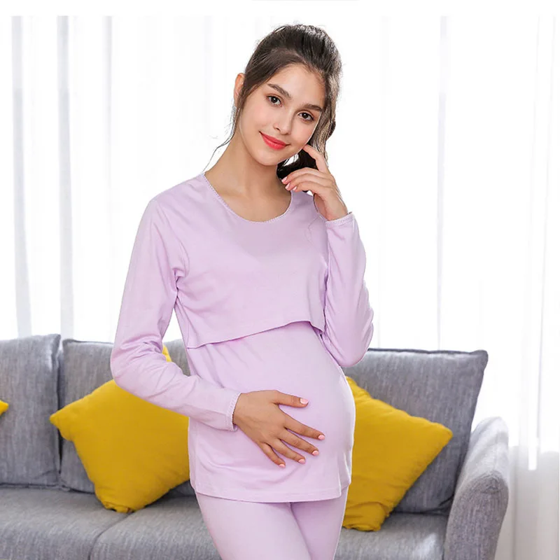 

Maternity Pajamas Autumn Winter Nursing Mothers Breast-Feeding Nightdress Warm Underwear