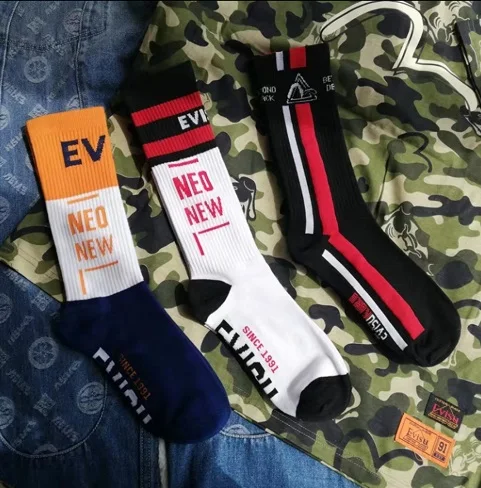 3 pairs 7 Бренд Evisu повседневные хлопковые мужские носки Модные дышащие теплые чулки спортивные мужские и женские парные носки - Цвет: 3 pairs 7