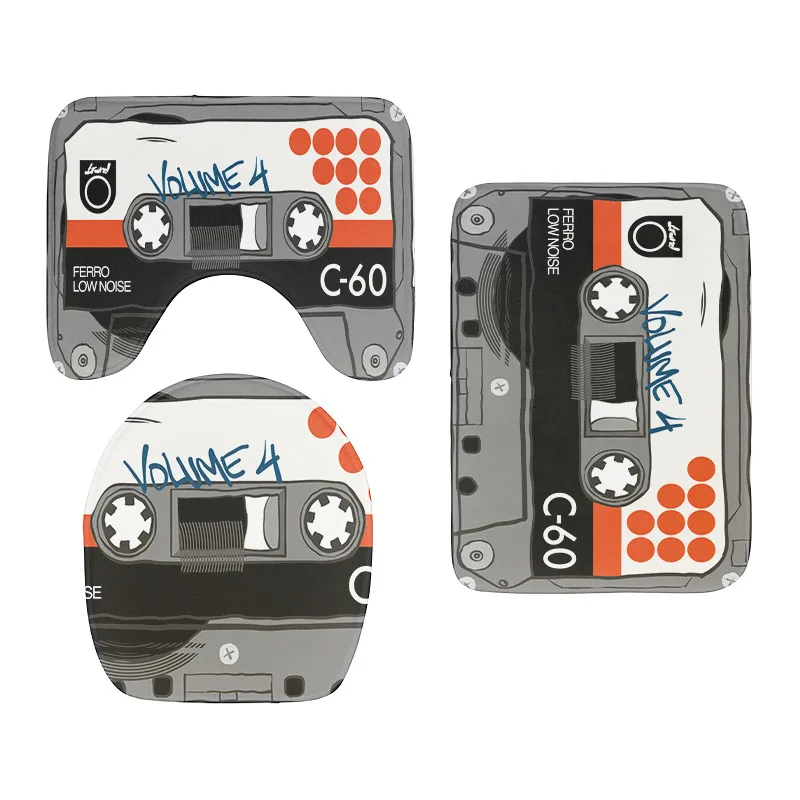 bathroom non slip mat toilet cover set cassette music tape retro shower room flannel carpet bath entrance waterproof door mat free global shipping