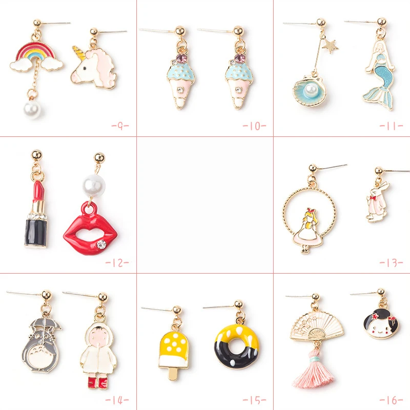 Милые Мультяшные Сережки для женщин асимметричные часы с кроликом кошкой птицей