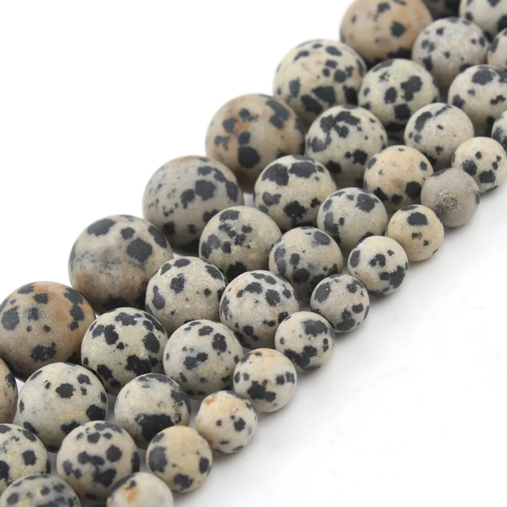 

Wholesale Natural Stone Beads Round Dalmation Spot round shape Bead for Making Jewelry DIY Bracelet 6 8 10mm New Year Gift
