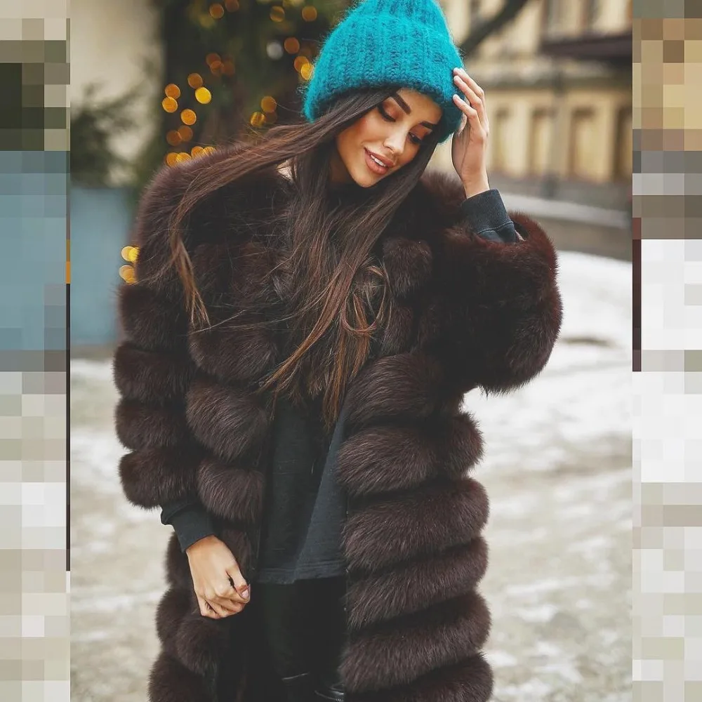 BFFUR Woman Real Fox Fur Coat 90cm Long Thick Warm Genuine Blue Fox Fur Jackets Whole Skin Natural Women Fur Overcoats Luxury enlarge
