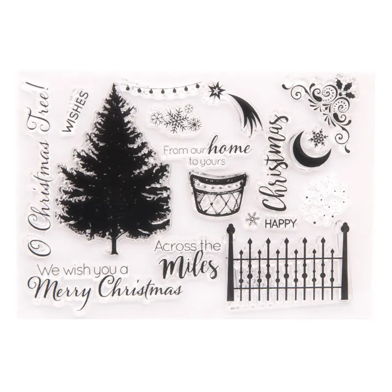 

NEW Clear Stamp of Moon Fence Arborvitae Snowflake Scrapbooking Paper DIY Card Album Soft Seal Transparent Stencil Handcrafts