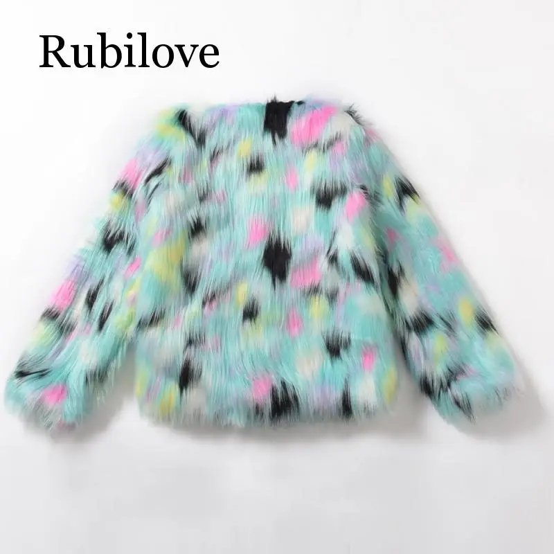 

Furry Fur Coat Women Fluffy Warm Long Sleeve Gradient Color Outerwear Autumn Winter Coat Jacket Hairy Collarless Overcoat