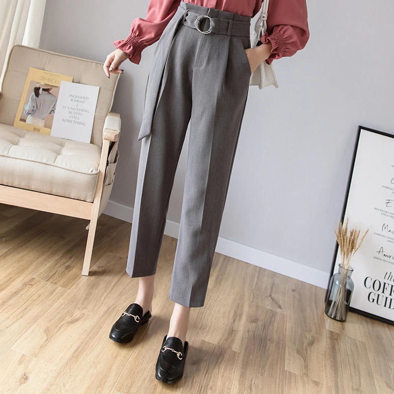 Женские строгие шаровары REALEFT офисные брюки до щиколотки с высокой талией и