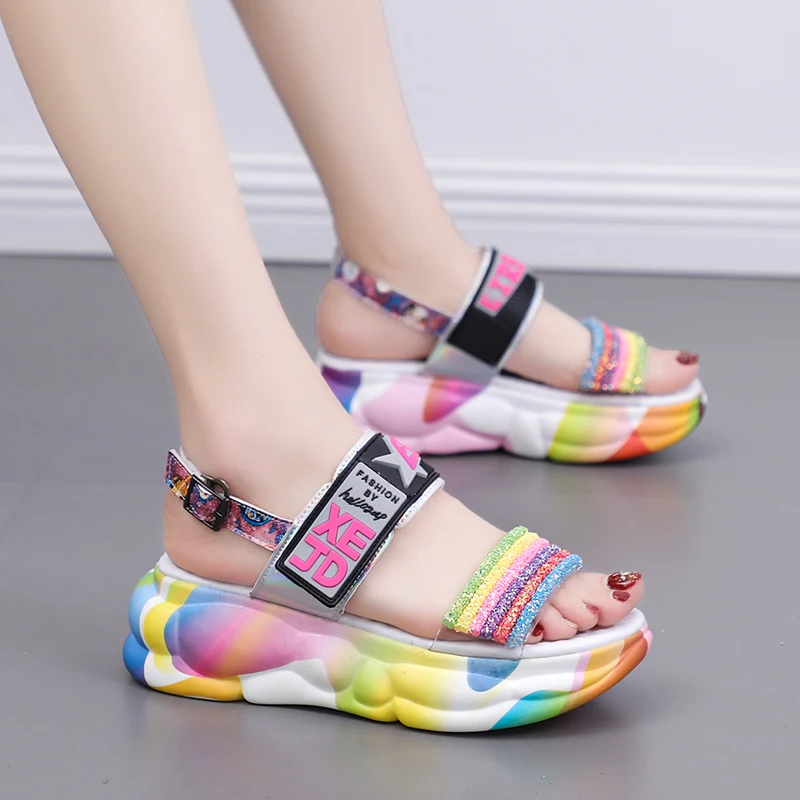 Rimocy/разноцветные сандалии гладиаторы с радужными ремешками модная женская обувь