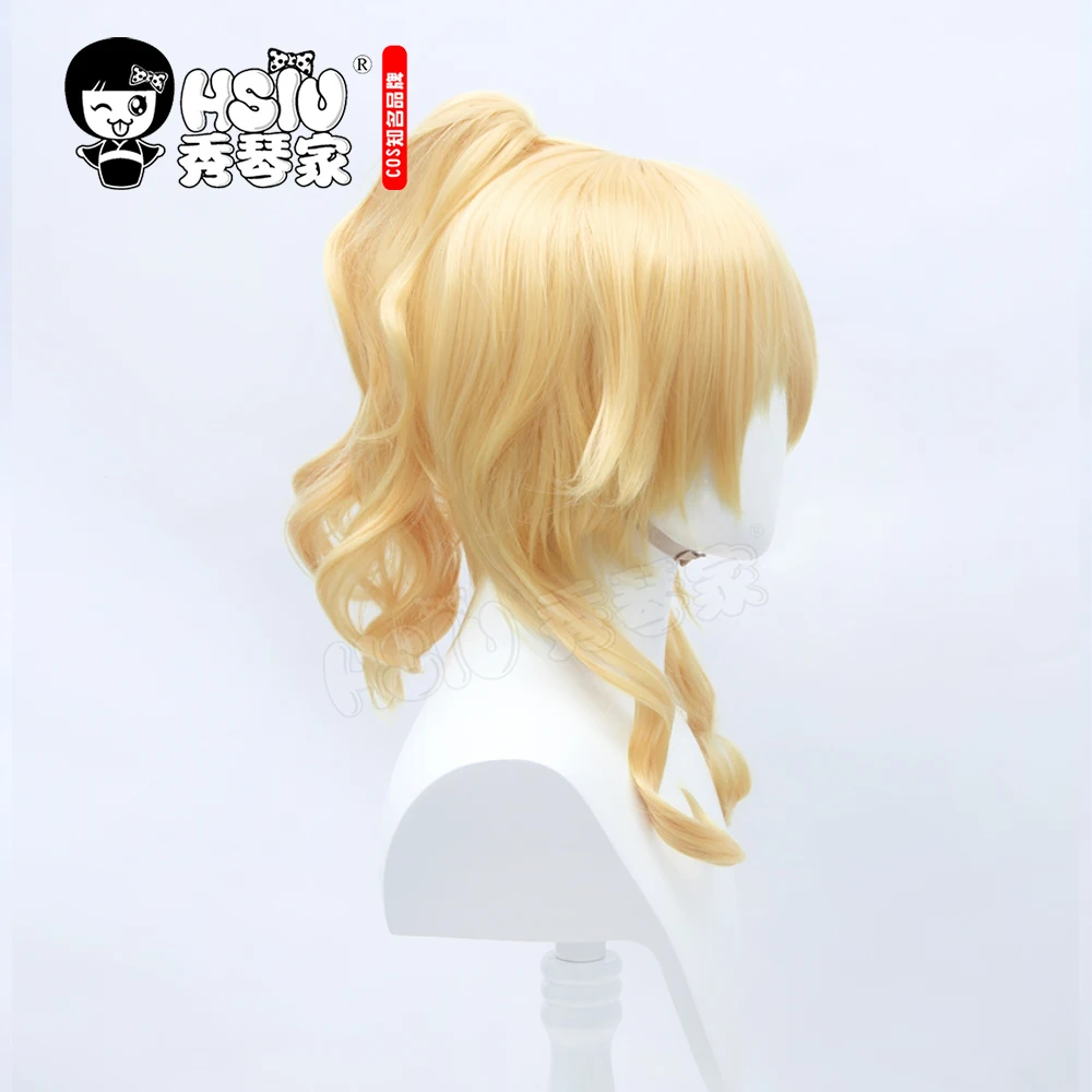 HSIU игра Genshin Impact Косплей джинсовый парик Золотой конский хвост короткие волосы +