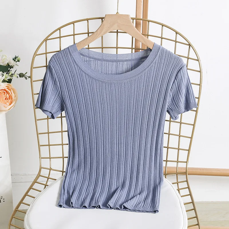 Thin Sweaters Women Summer Knitted Tees O-neck Short Sleeve Female Knitting Shirts Ladies Tops Sweater Mujer Pink White Black | Женская