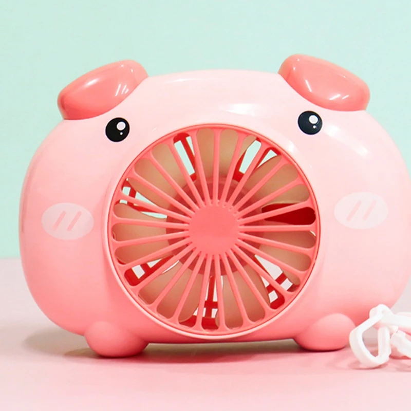 

Portable Hands-Free Fan Personal USB Fan Mini Cute Pig Desktop Fan Adjustable Lanyard for Kids Office Travel Sports