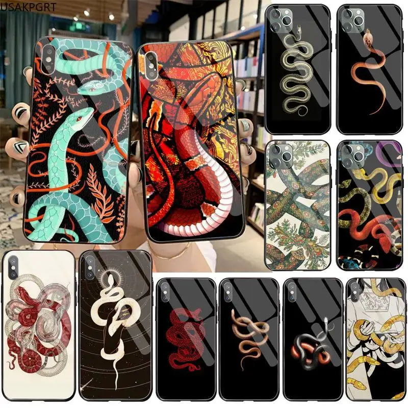 hand animal snake flower pattern phone case tempered glass for iphone 11 pro xr xs max 8 x 7 6s 6 plus se 2020 case free global shipping