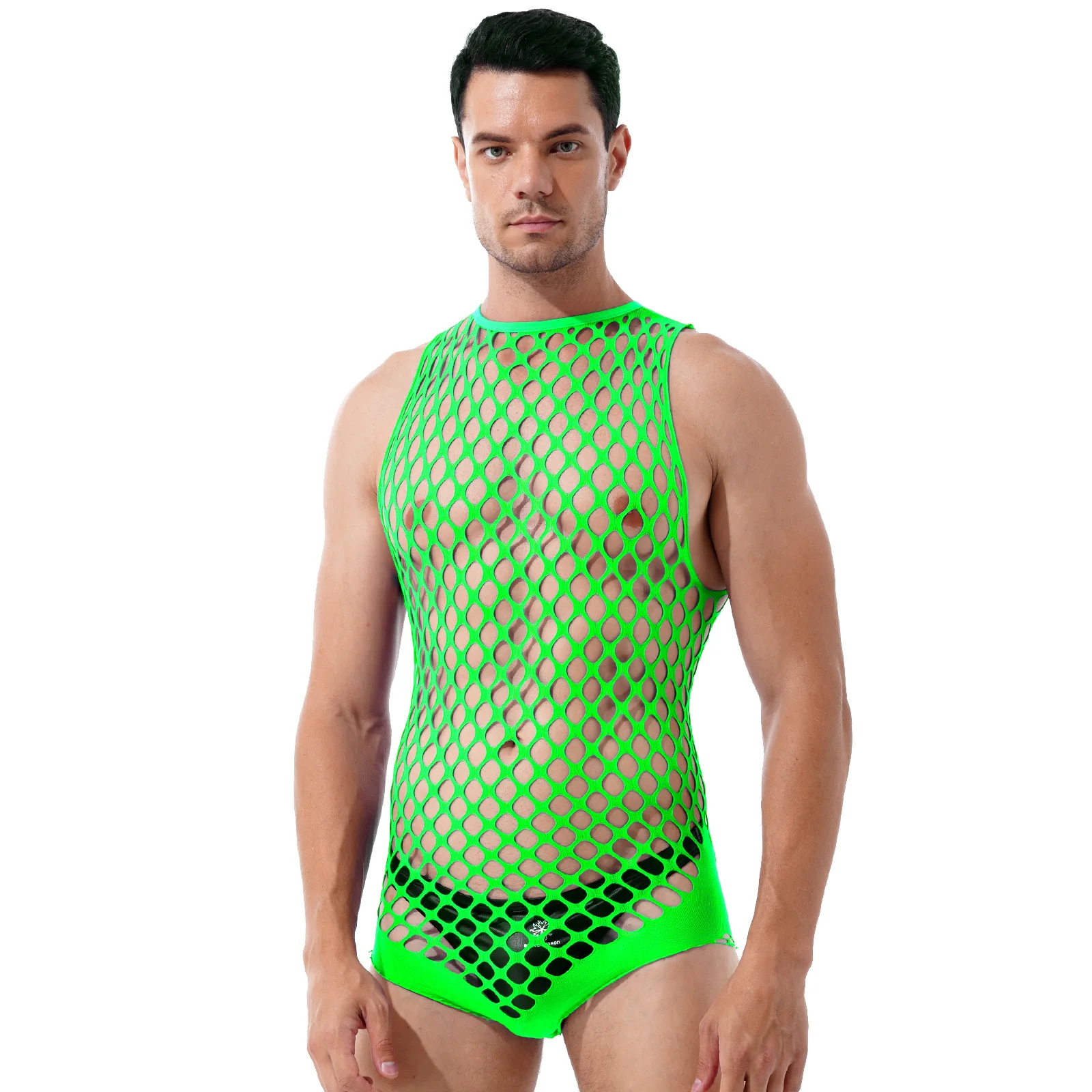 Mens Lingerie See-through Netted Sexy Bodystockings Nightwear Hollow Out Stretchy Bodysuits Halter Neck Sleeveless Teddies | Тематическая