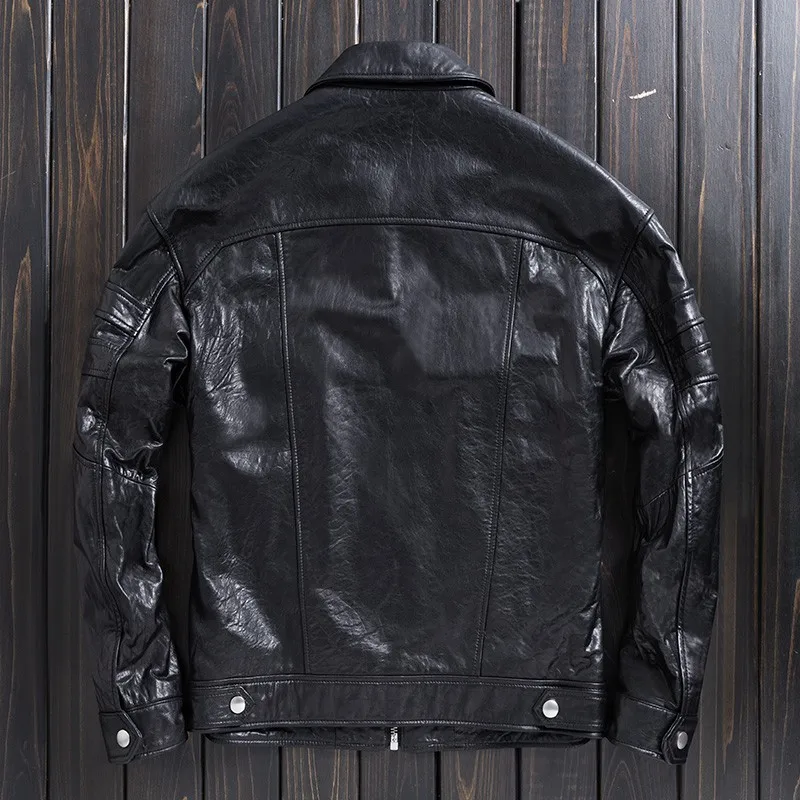 

Мужские Одежда высшего качества масла Воск из натуральной овечьей кожи; Байкерская куртка с защитой от ветра натуральные кожаные пальто в с...