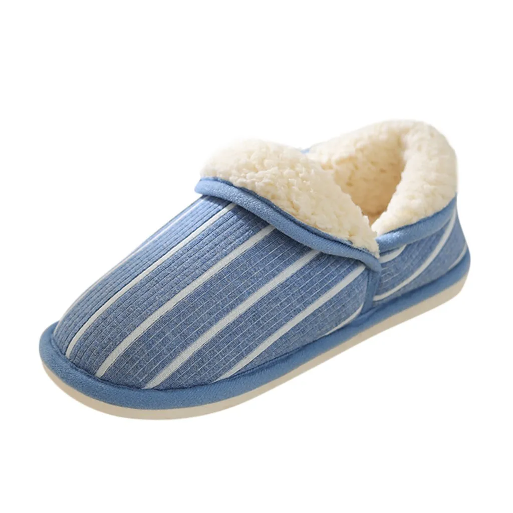Тапочки в полоску Для мужчин из хлопка и плюша не скользкие слипоны плоская