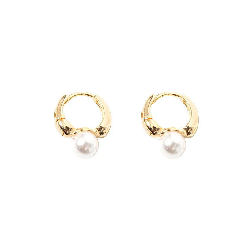 

925 Sterling Silver Pearl Hoop Earrings for Women Round Wedding Gold Earrings Party Jewelry Wholesale