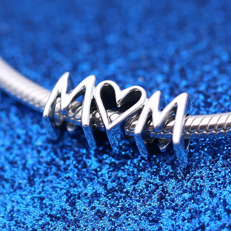 

Genuine 925 Sterling Silver Bead Charm Mum Script Beads Fit pandora Women Bracelet & Bangle Necklace Diy Jewelry